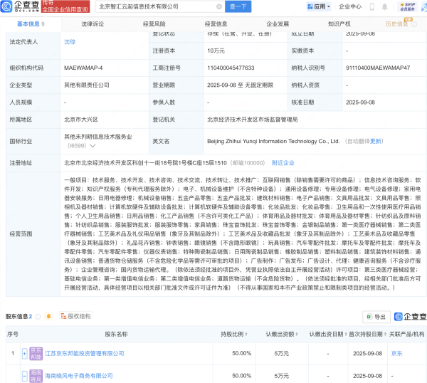 平台配资 京东成立智汇云起信息技术公司